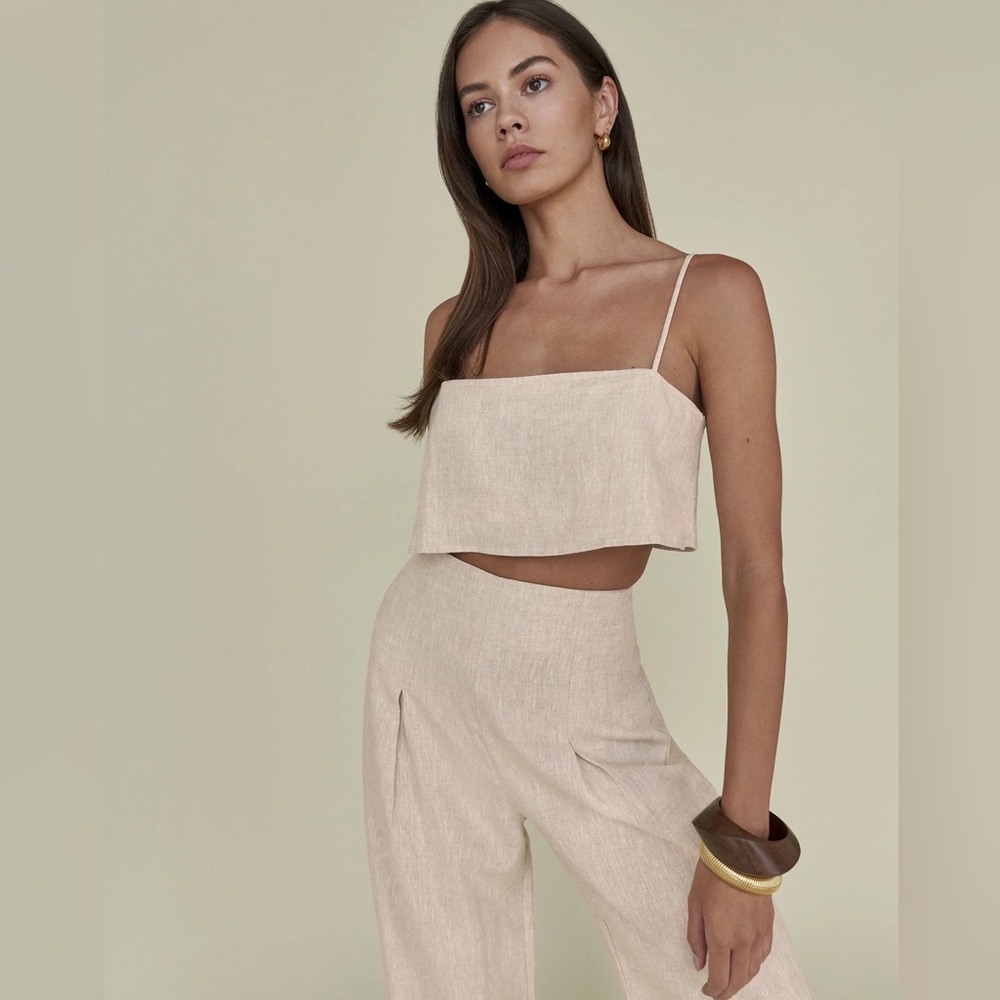 REFORMATION Cleo Linen 2 (Two) Piece Oatmeal NWT